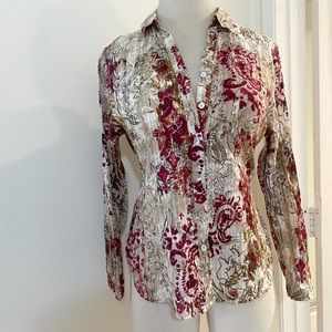 Chicos 80s vintage buttoned, shirt in Earthy tones. XL size